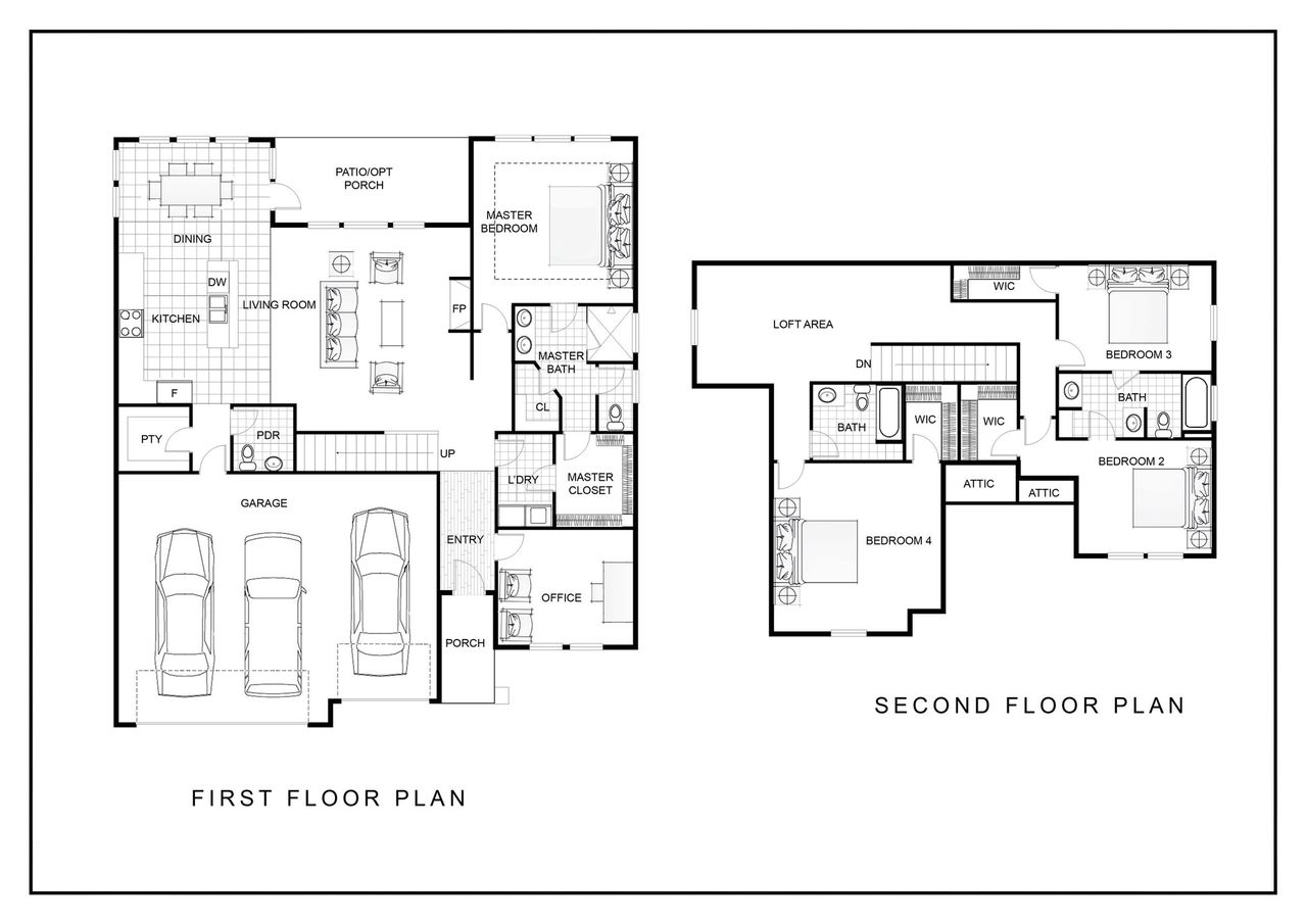 2D floor plan layout of this home in Walker's Pointe, Anderson, SC (Image 2).