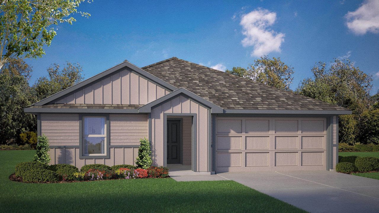 Representative exterior photo of a completed home built from the Austin by D.R. Horton in Lonestar at Liberty Trails, Justin, TX (Image 2).