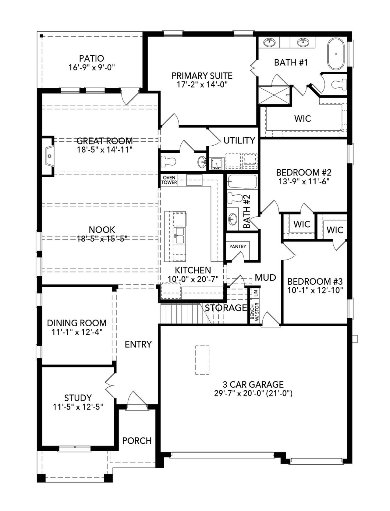 2D floor plan layout of this home in Green Meadows, Celina, TX (Image 2).