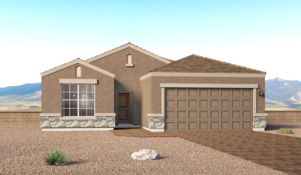 Representative exterior photo of a completed home built from the Hampton - Plan 1595 by D.R. Horton in Solterra, Green Valley, AZ (Image 2). Representative exterior photo of a completed home built from the Hampton - Plan 1595 by D.R. Horton in Solterra, Green Valley, AZ (Image 2).