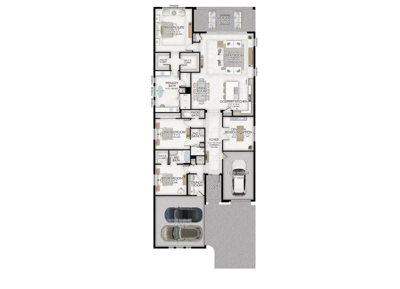2D floor plan layout of this home in Apex at Avenir, Palm Beach Gardens, FL (Image 2).