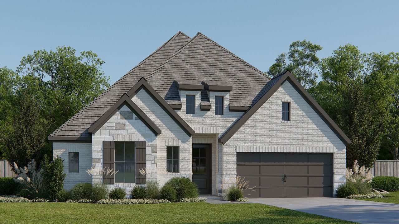 Representative exterior photo of a completed home built from the 2493P by Perry Homes in Audubon Park 60', Magnolia, TX (Image 2). Representative exterior photo of a completed home built from the 2493P by Perry Homes in Audubon Park 60', Magnolia, TX (Image 2).