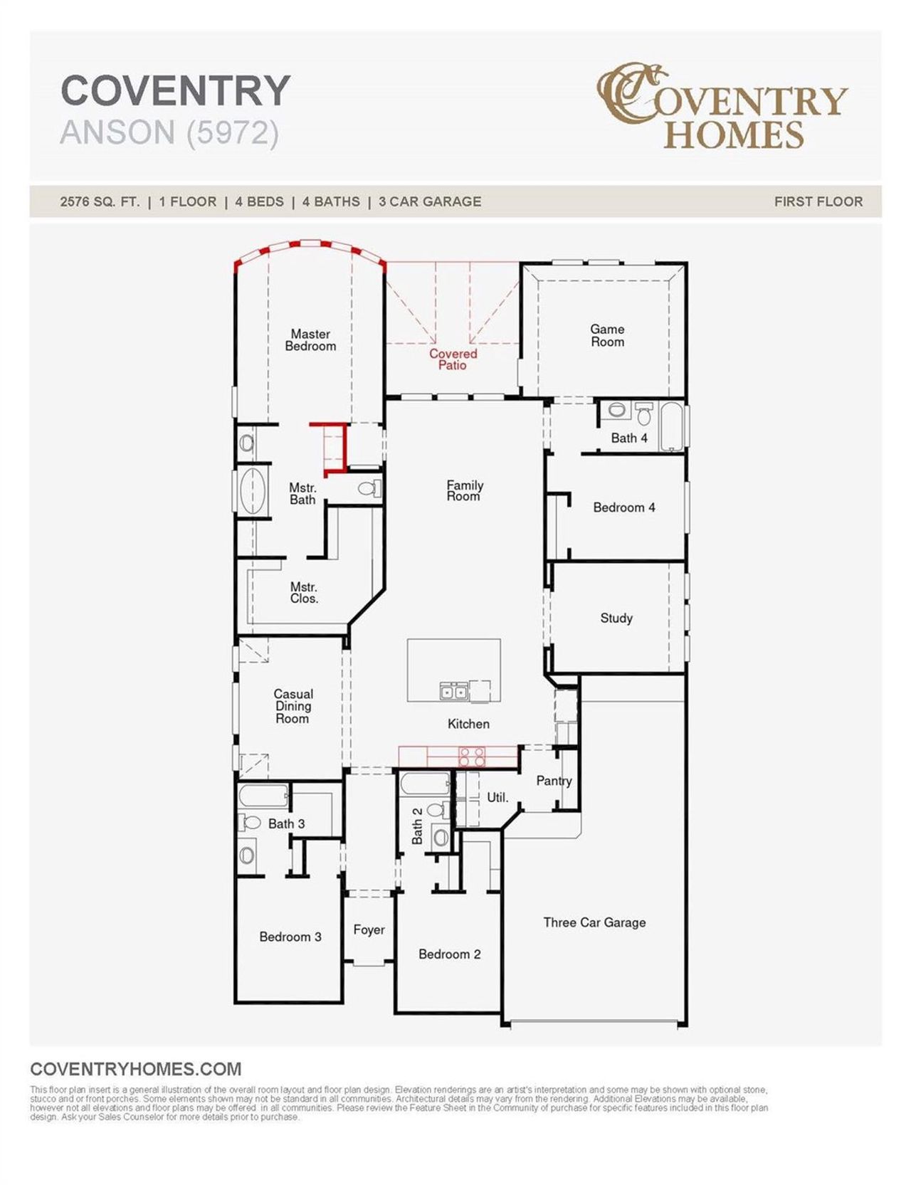 2D floor plan layout of this home in Escondido 60', Magnolia, TX (Image 2).