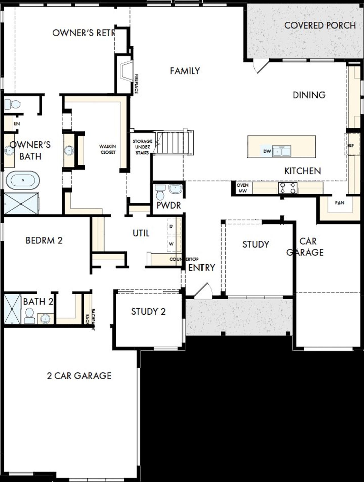 2D floor plan layout of this home in The Woodlands Hills 70’, Willis, TX (Image 2).