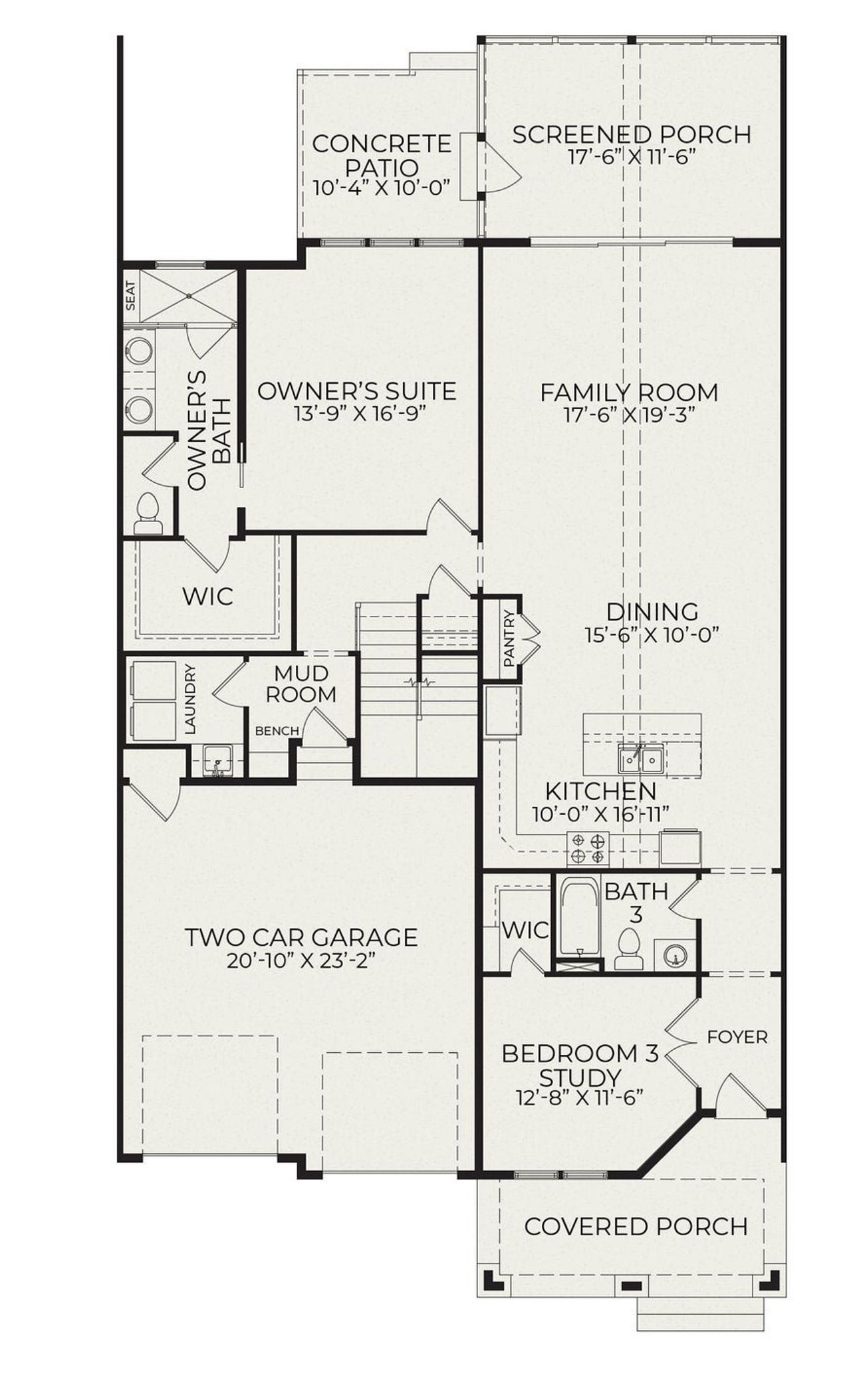 2D floor plan layout for the Townhome A Interior by Homes by Dickerson in Bronze Leaf at Croasdaile Farm, Durham, NC (Image 2).