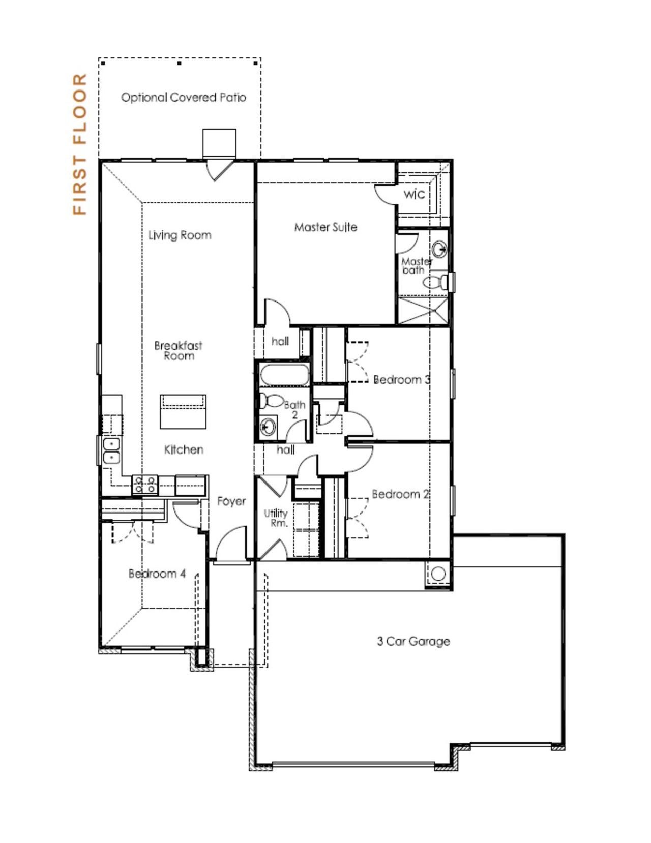 2D floor plan layout for the Bluebird 1487 S 3CG by Saratoga Homes in Turnbo Ranch, Killeen, TX (Image 2).