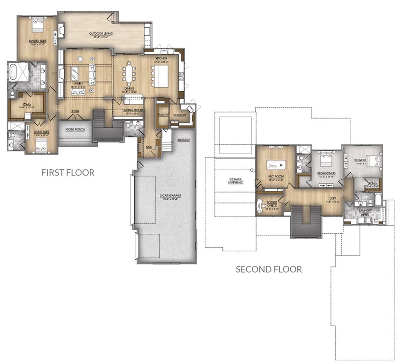2D floor plan layout for the The Graham by Ken Harvey Homes in Hidden Lake, Youngsville, NC (Image 2). 2D floor plan layout for the The Graham by Ken Harvey Homes in Hidden Lake, Youngsville, NC (Image 2).
