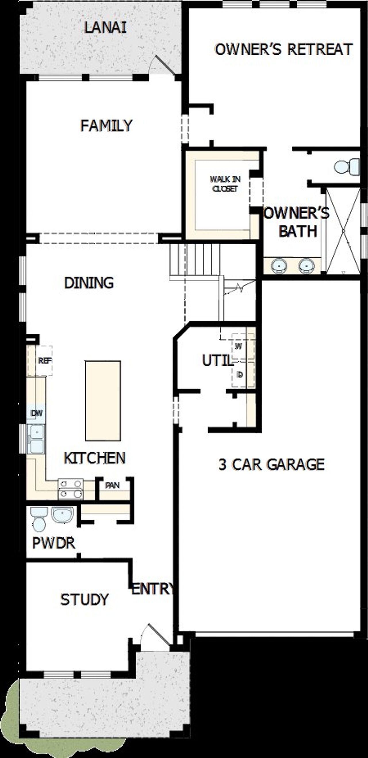 2D floor plan layout of this home in Oakfield at Mount Dora Cottage Series, Mount Dora, FL (Image 2).