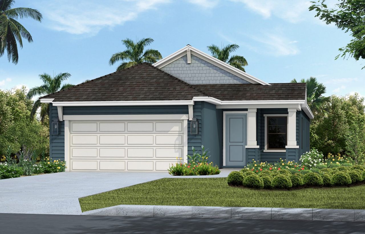 Front exterior of a new home in Canoe Creek, Parrish, FL, highlighting curb appeal (Image 2).
