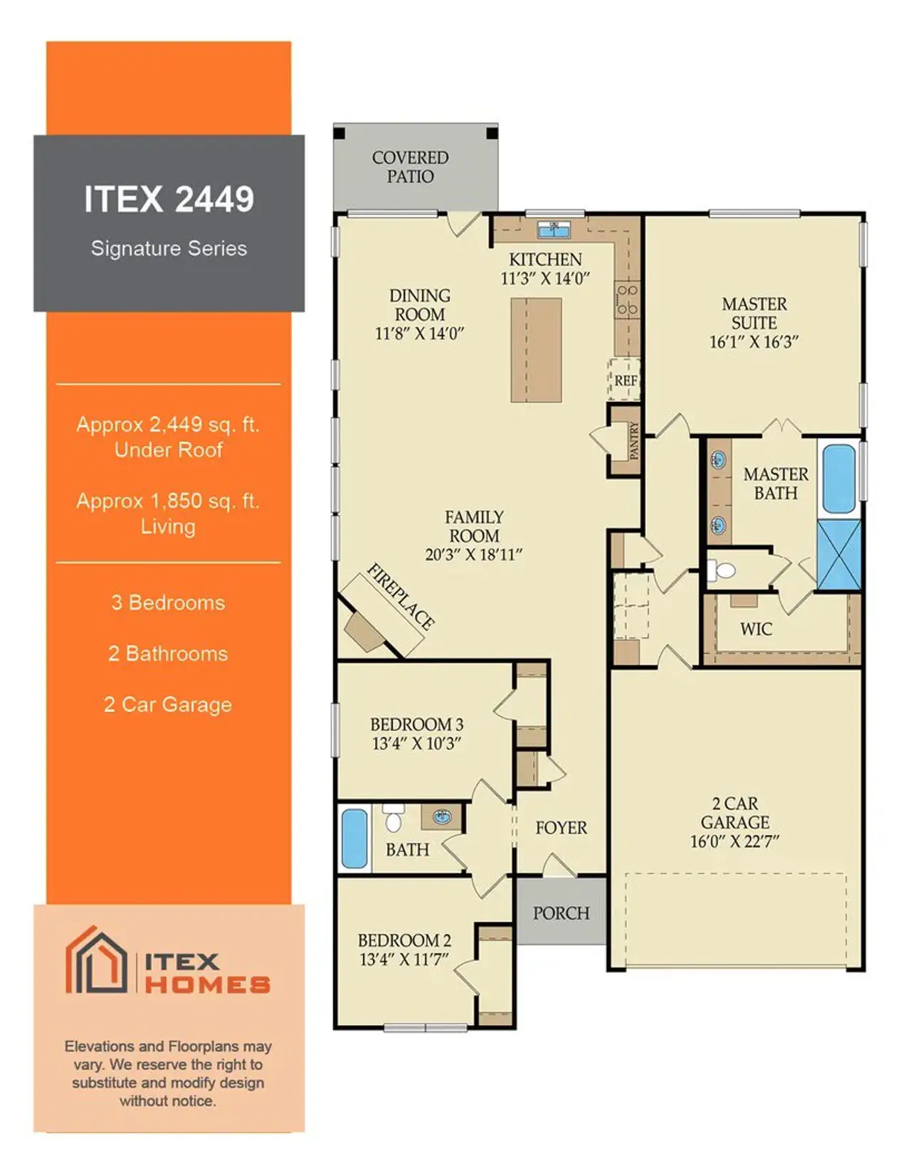 2D floor plan layout for the 2449 by Itex Homes in Indian Creek, Trenton, TX (Image 2). 2D floor plan layout for the 2449 by Itex Homes in Indian Creek, Trenton, TX (Image 2).