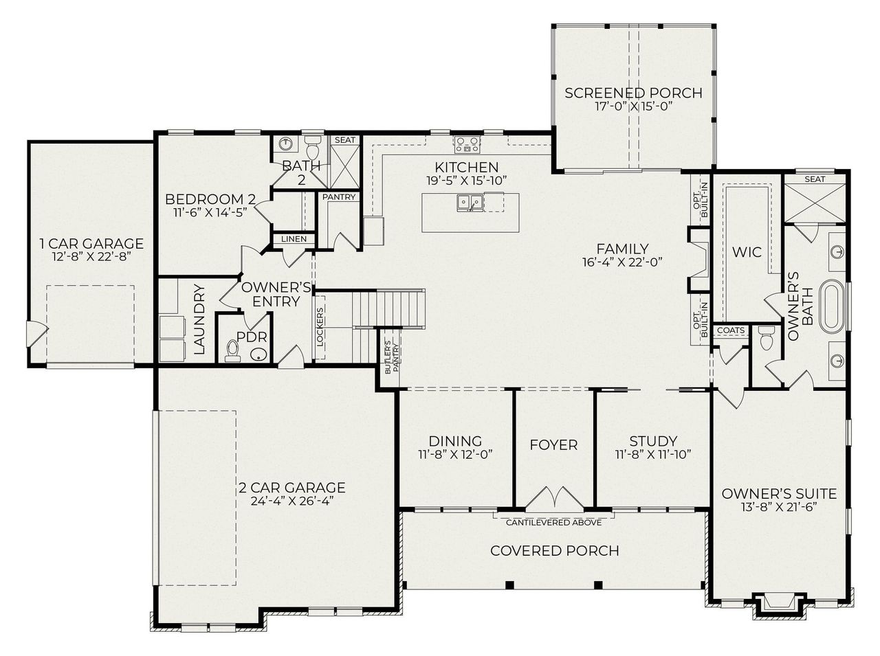 2D floor plan layout for the Chatham Forest English Cottage by Homes by Dickerson in Corbett Landing, Pittsboro, NC (Image 2).