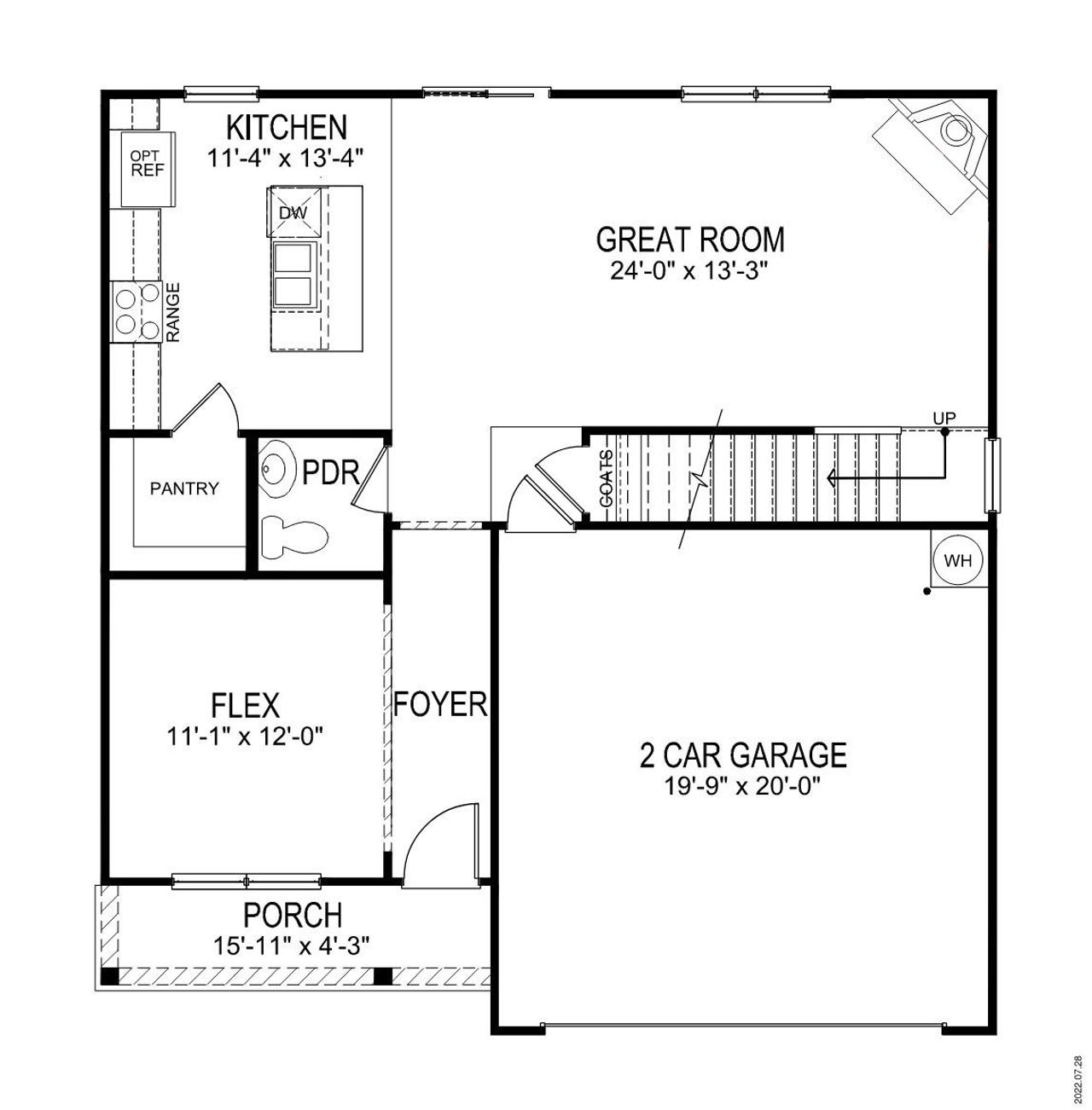 2D floor plan layout for the Penwell by D.R. Horton in Shady Grove, Wellford, SC (Image 2).