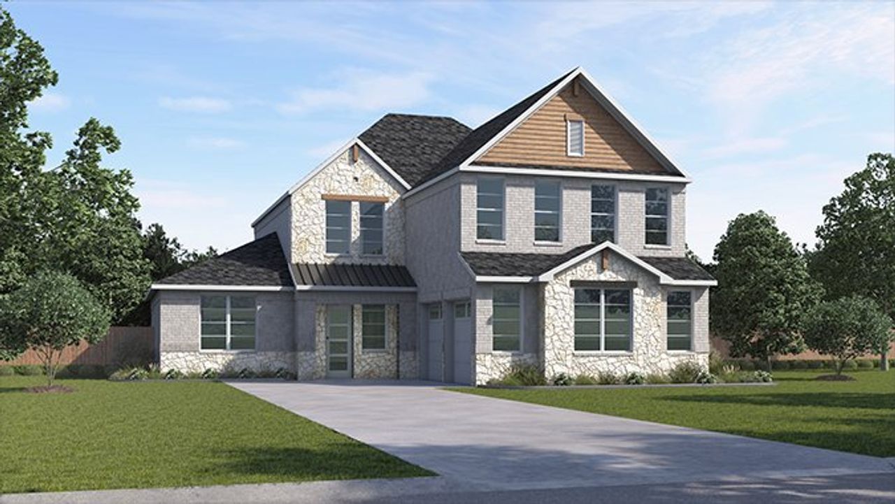 Representative exterior photo of a completed home built from the Magnolia by D.R. Horton in Peachtree Meadows, Rockwall, TX (Image 2). Representative exterior photo of a completed home built from the Magnolia by D.R. Horton in Peachtree Meadows, Rockwall, TX (Image 2).