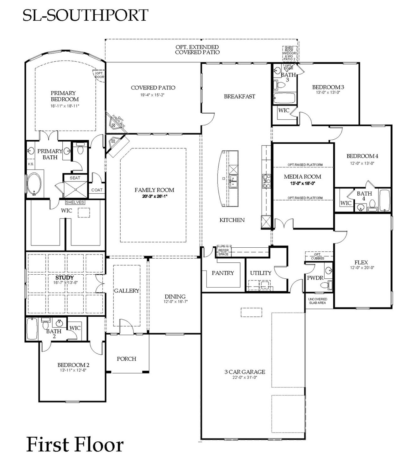 2D floor plan layout for the Southport by Windsor Homes in Las Brisas at Stoney Creek, Sunnyvale, TX (Image 2).