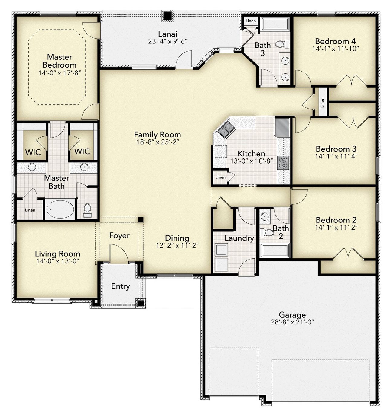 2D floor plan layout of this home in Pecan Valley, Cantonment, FL (Image 2).