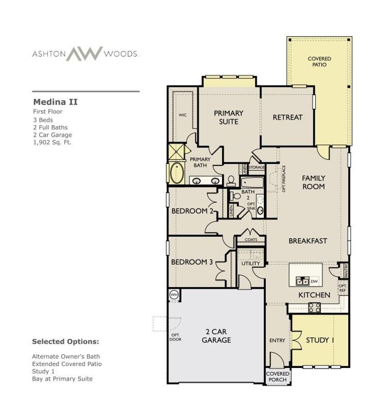 2D floor plan layout of this home in Berry Creek Highlands, Georgetown, TX (Image 2).