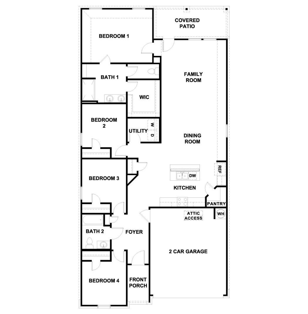 2D floor plan layout of this home in Prairie Lakes, Buda, TX (Image 2).
