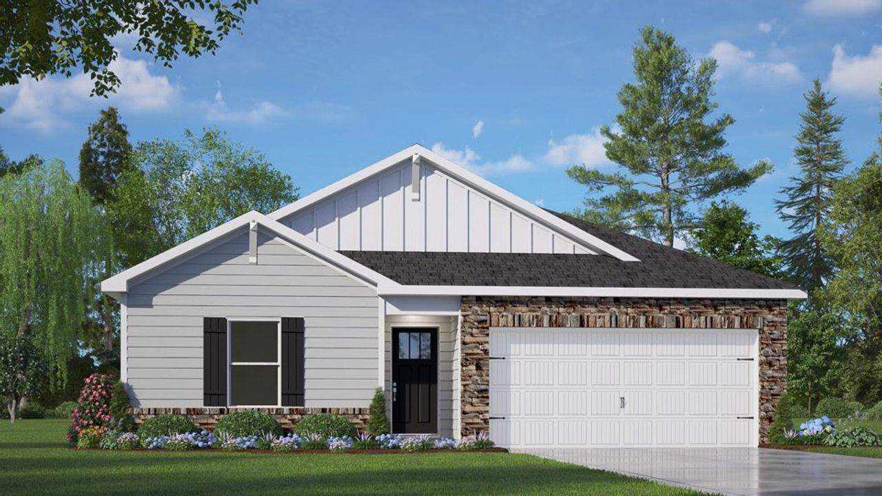 Representative exterior photo of a completed home built from the Freeport by D.R. Horton in Honeycutt Oaks, Angier, NC (Image 2).