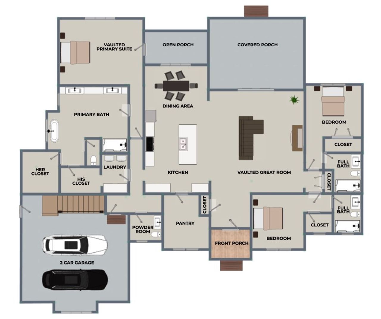 2D floor plan layout for the Smoky Ridge by Riverstone Construction, LLC in River Gorge Ranch, River Gorge Ranch, TN (Image 2).