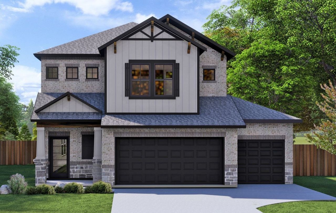 Representative exterior photo of a completed home built from the Iris 2400HS3CG by Saratoga Homes in Crosby Farms, Crosby, TX (Image 2).
