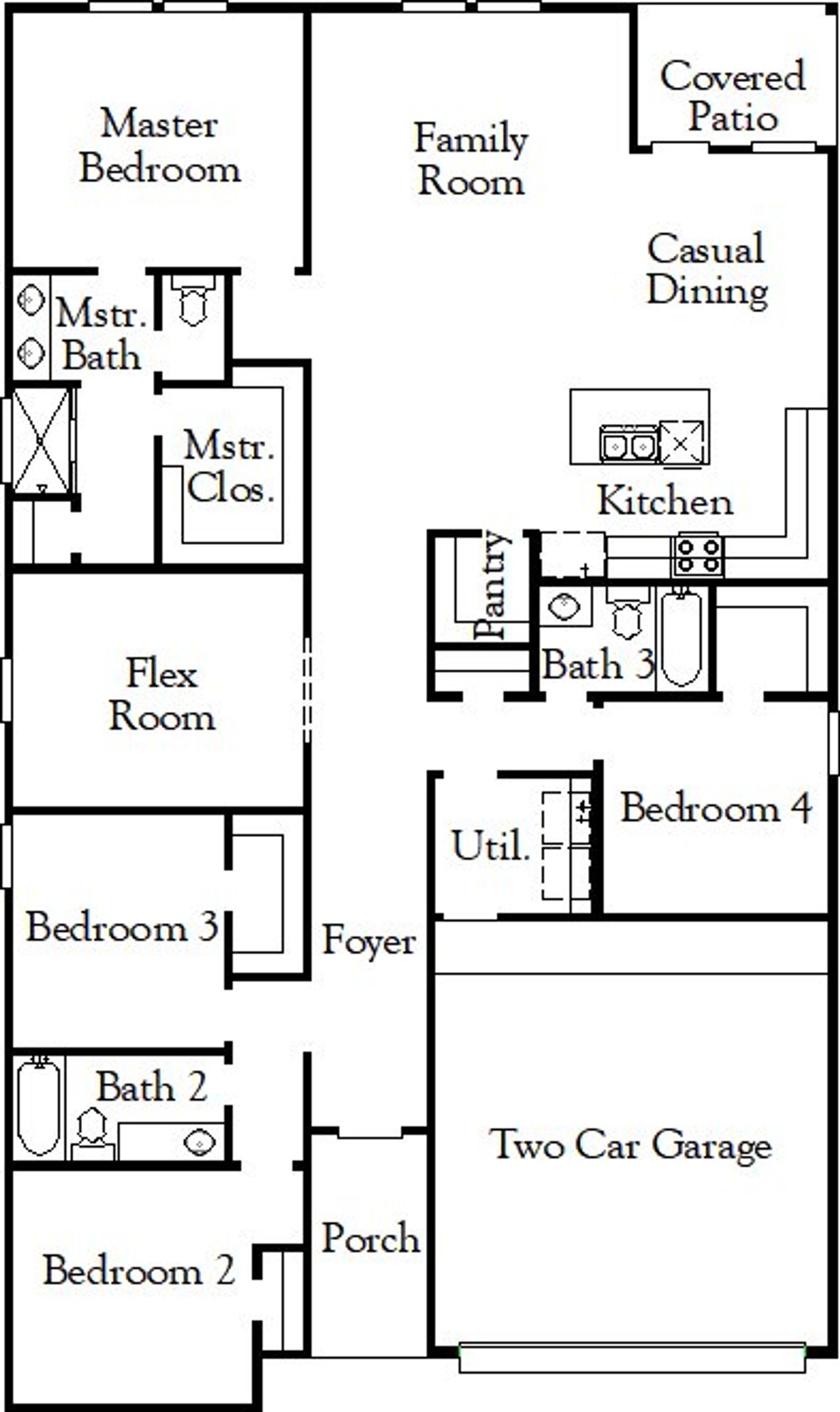 2D floor plan layout of this home in Riverbend at Double Eagle, Cedar Creek, TX (Image 2).