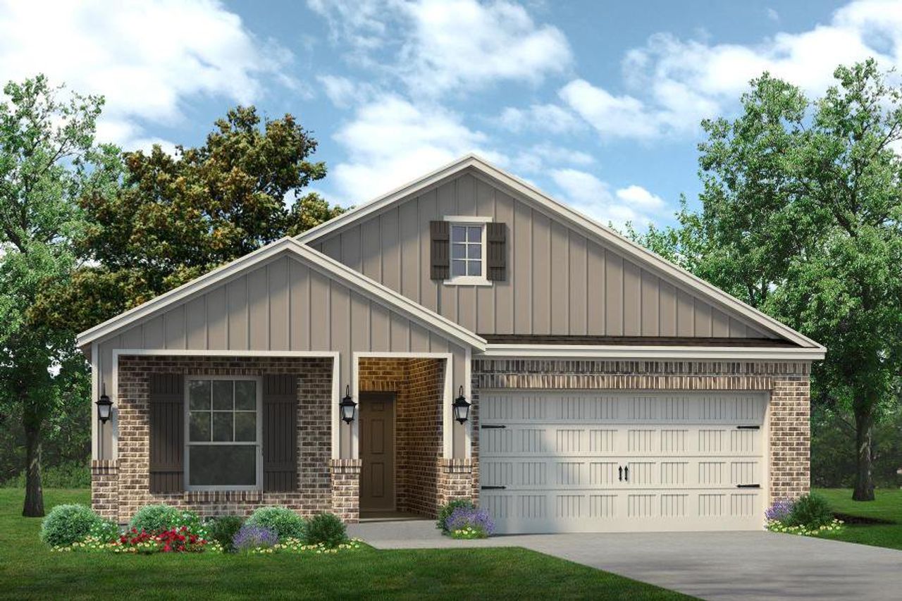 Representative exterior photo of a completed home built from the Willow by Sandlin Homes in Baker Farms, Cleburne, TX (Image 2). Representative exterior photo of a completed home built from the Willow by Sandlin Homes in Baker Farms, Cleburne, TX (Image 2).