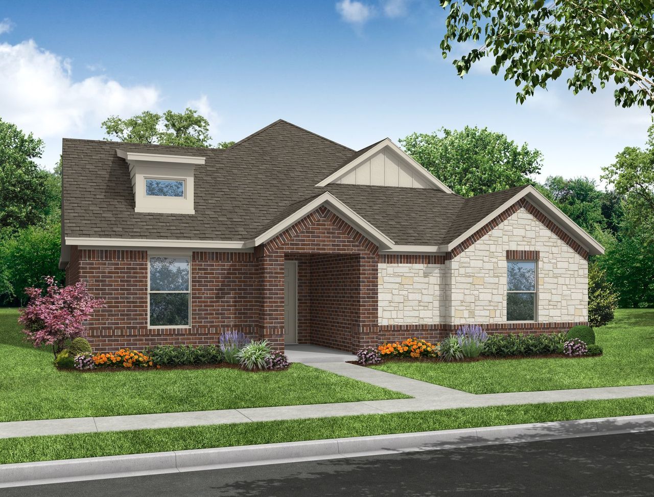 Representative exterior photo of a completed home built from the Salinas by Impression Homes in Redden Farms, Midlothian, TX (Image 2). Representative exterior photo of a completed home built from the Salinas by Impression Homes in Redden Farms, Midlothian, TX (Image 2).