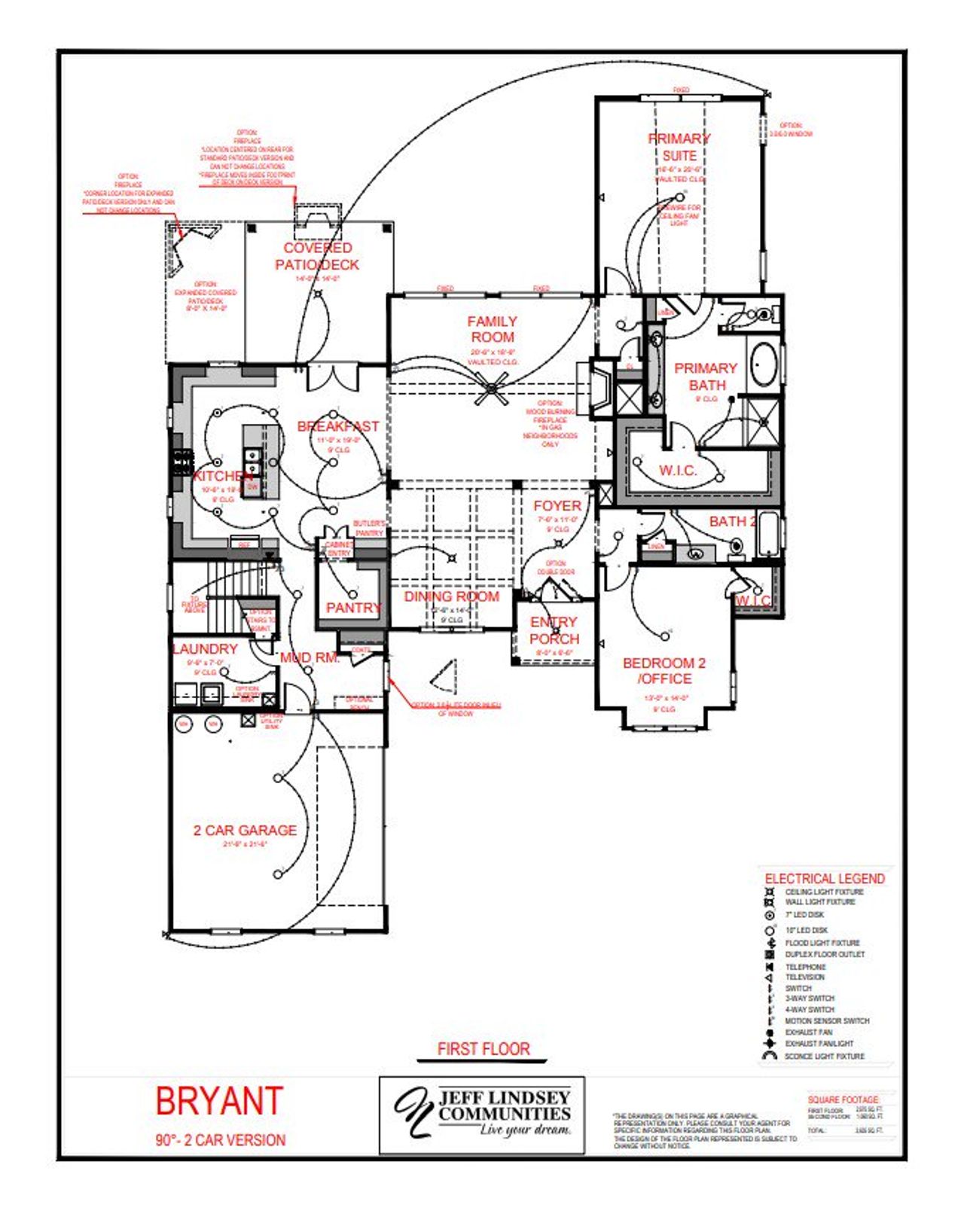 2D floor plan layout for the Bryant F 90 by Jeff Lindsey Communities in Bernhard Farms, Fayetteville, GA (Image 2).