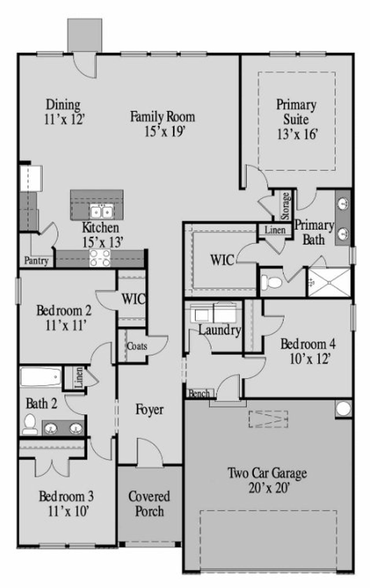 2D floor plan layout for the Emerson by UnionMain Homes in Maddox Landing, Hoschton, GA (Image 2).
