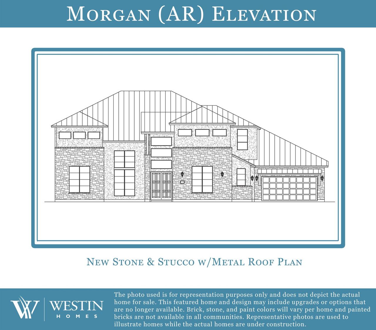 Representative exterior photo of a completed home built from the The Morgan by Westin Homes in Rough Hollow - Las Brisas, Austin, TX (Image 2).