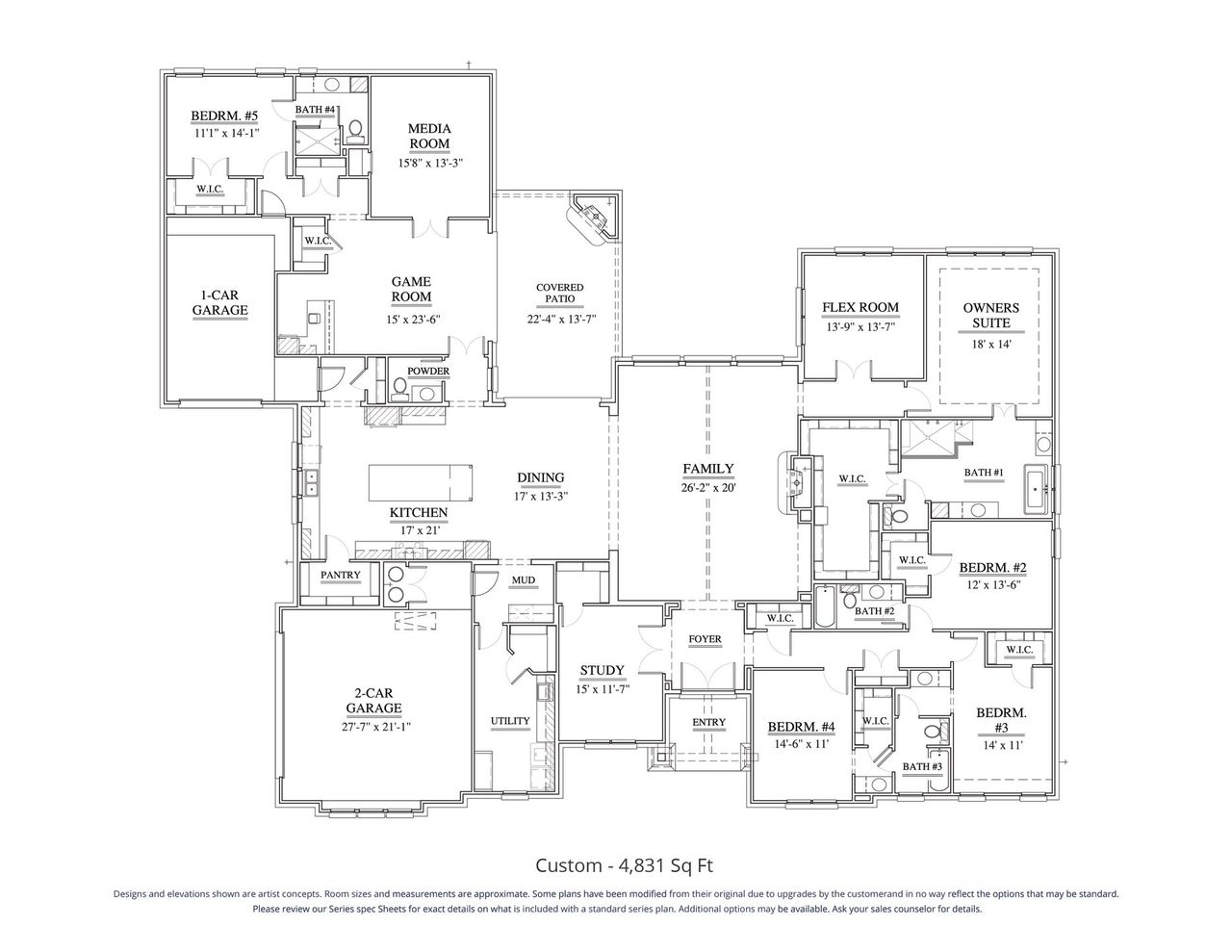 2D floor plan layout for the Custom 4831 by Our Country Homes in Enchanted Creek, Lucas, TX (Image 2).