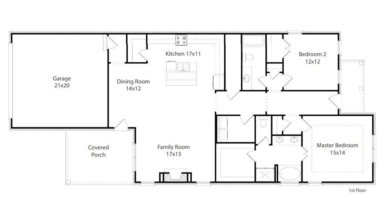 2D floor plan layout for the Elise by Southeastern Building Corporation in The Paddock, Gallatin, TN (Image 2).