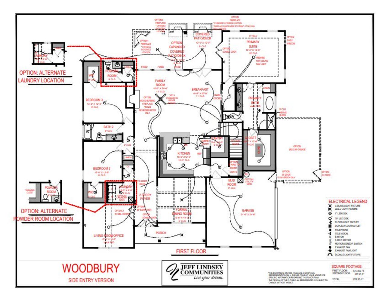 2D floor plan layout for the Woodbury F by Jeff Lindsey Communities in Inman Estates, Fayetteville, GA (Image 2).