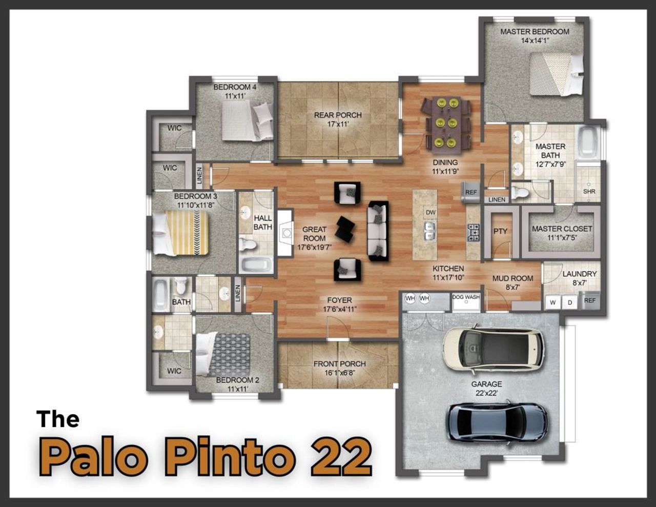 2D floor plan layout for the Palo Pinto 22 by DOC Homes in Kessler Farms, Weatherford, TX (Image 2).