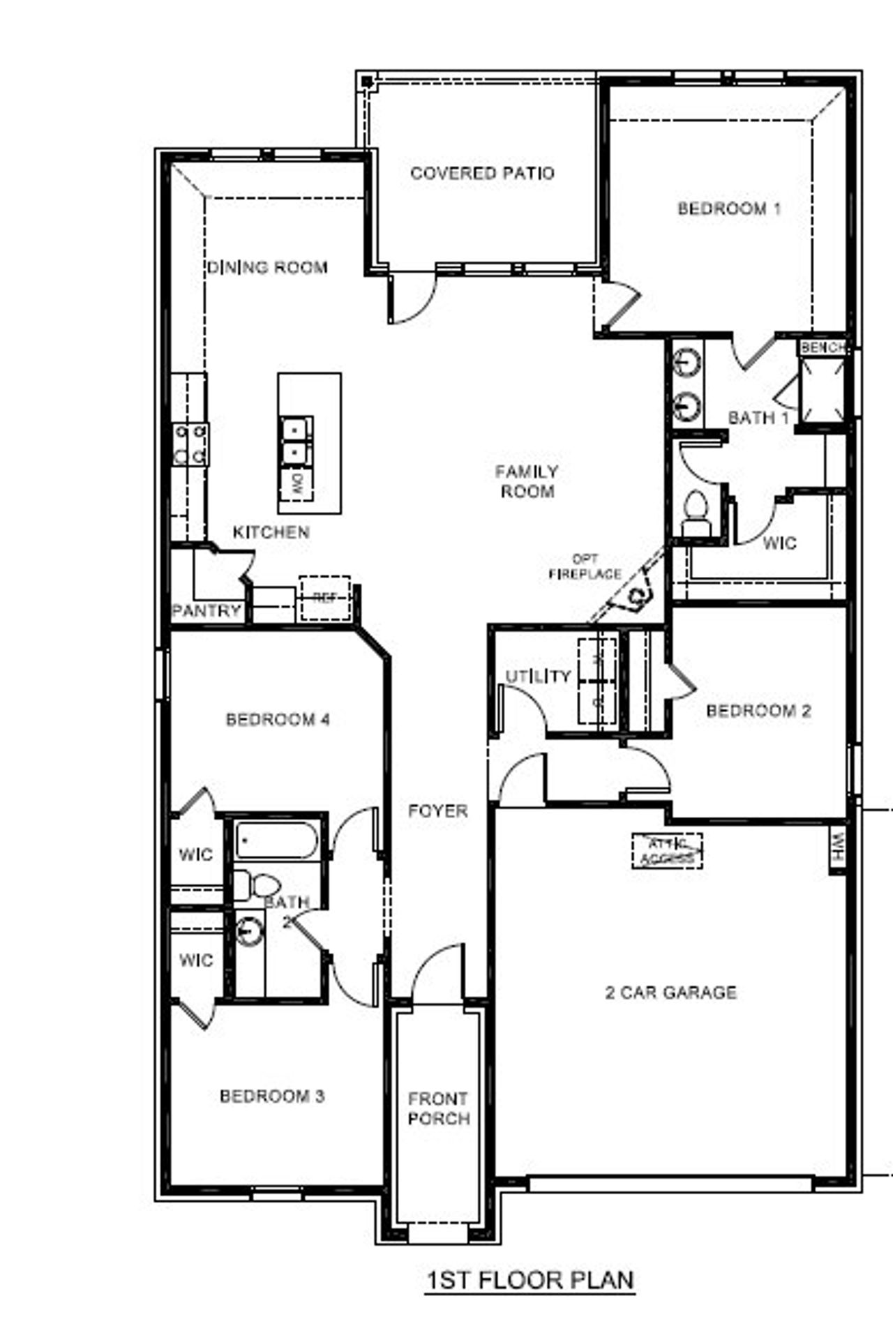 2D floor plan layout for the Bergamot by D.R. Horton in Augusta Square, Fort Worth, TX (Image 2).