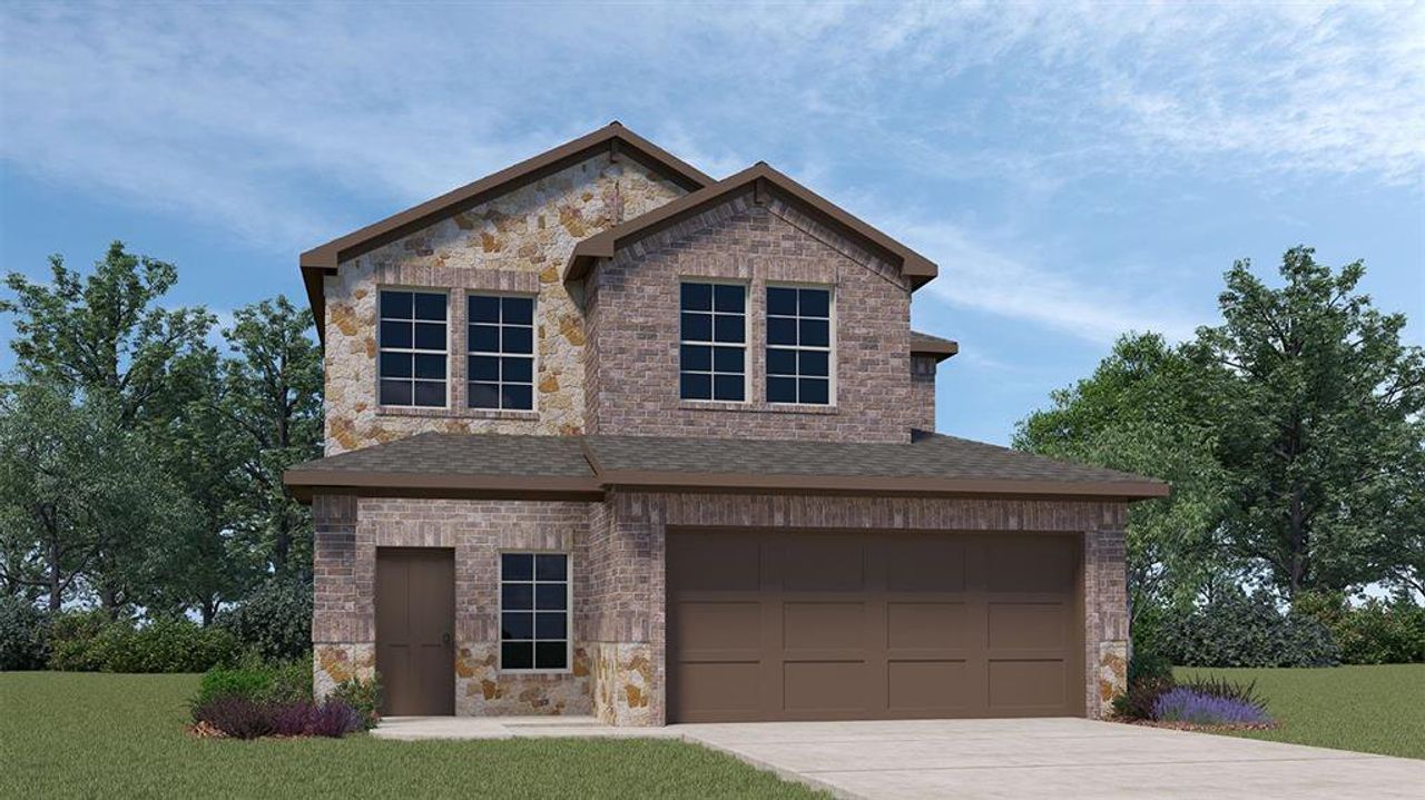 Front exterior of a new home in Elevon, Lavon, TX, highlighting curb appeal (Image 2). Front exterior of a new home in Elevon, Lavon, TX, highlighting curb appeal (Image 2).