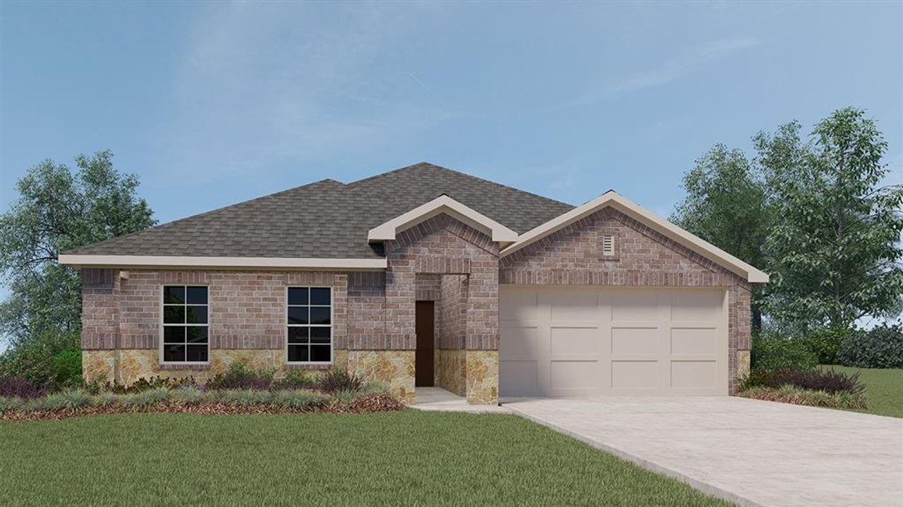 Front exterior of a new home in Cartwright Ranch, Crandall, TX, highlighting curb appeal (Image 2).