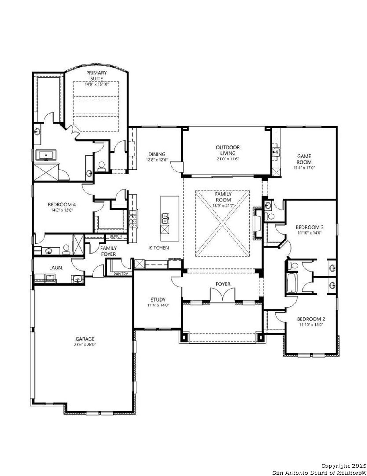 2D floor plan layout of this home in George's Ranch, Boerne, TX (Image 2).
