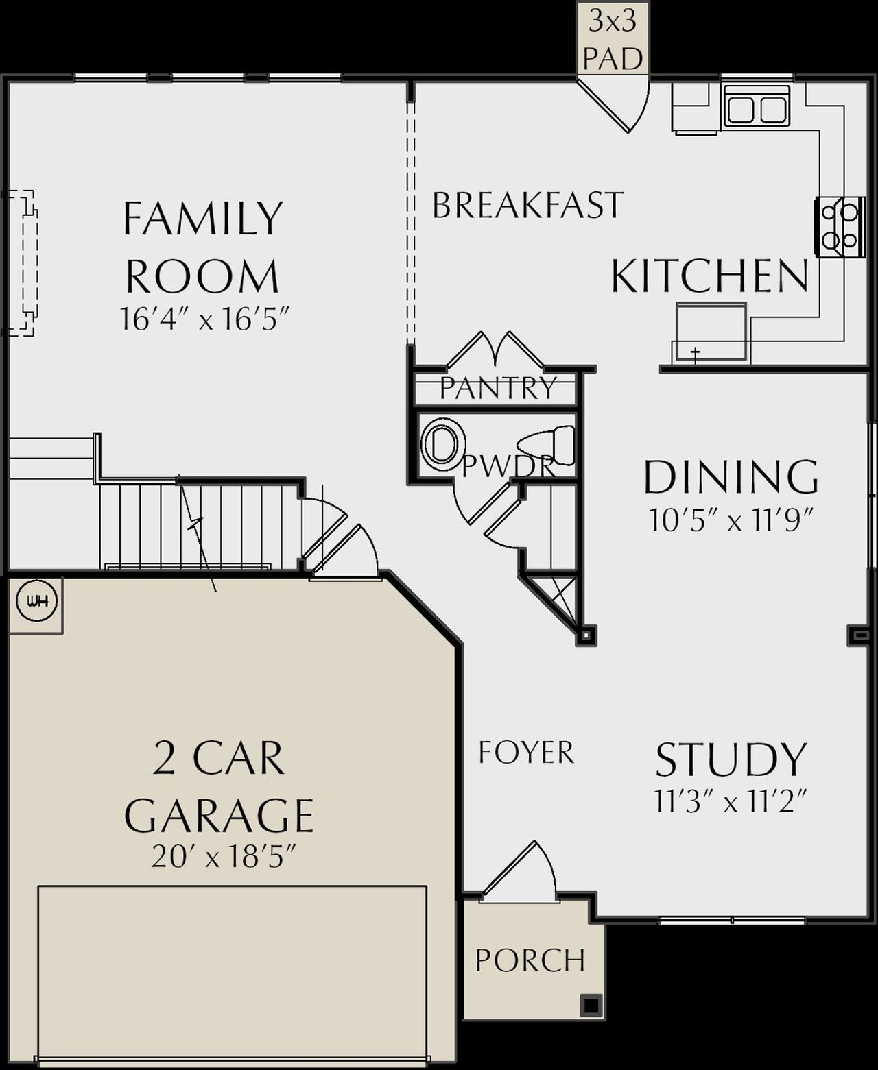 2D floor plan layout for the Salem by KM Homes in Heritage River, Euharlee, GA (Image 2).