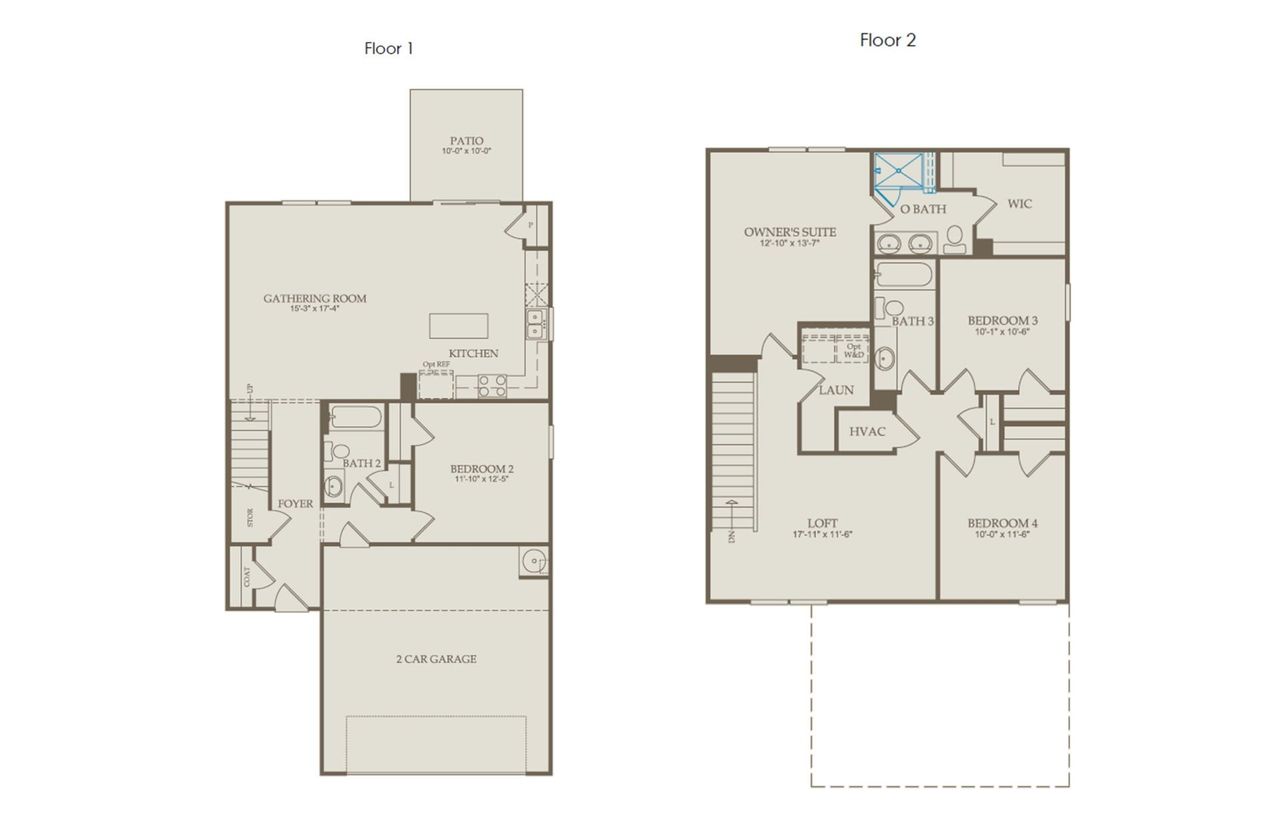 2D floor plan layout of this home in Highlands of Carter's Station, Columbia, TN (Image 2).