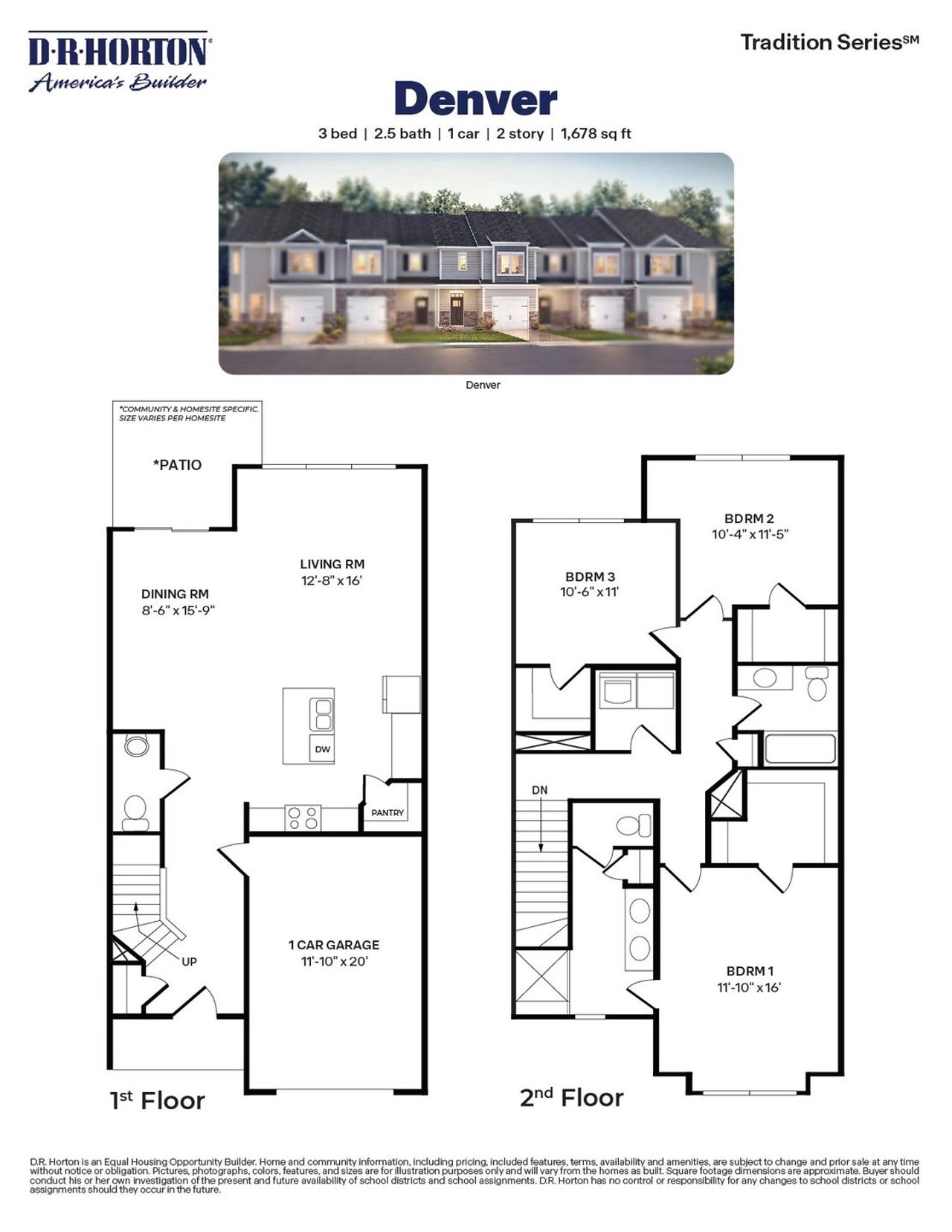 2D floor plan layout for the DENVER by D.R. Horton in The Grove at Glennview, Kernersville, NC (Image 2).