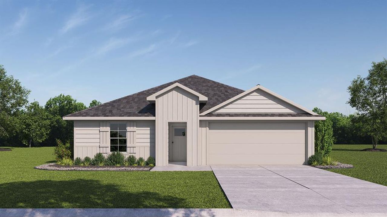 Front exterior of a new home in Wildwood, Royse City, TX, highlighting curb appeal (Image 2).