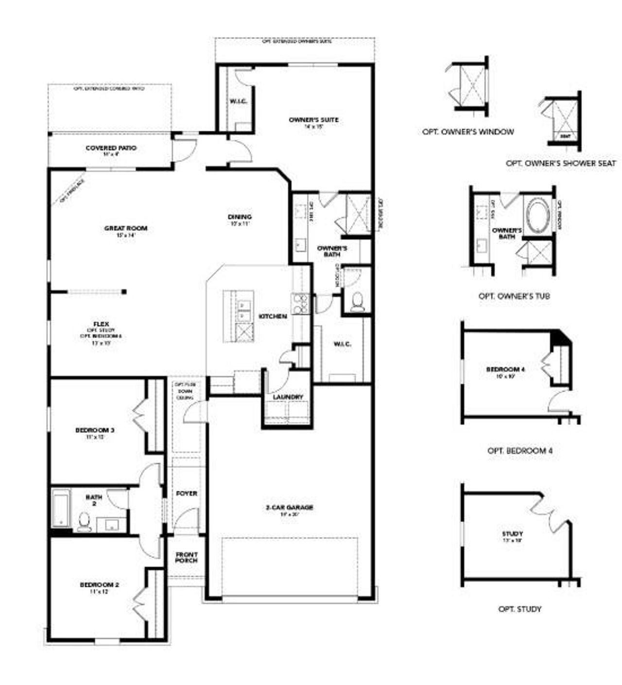 2D floor plan layout of this home in Opal Ranch, Kyle, TX (Image 2).