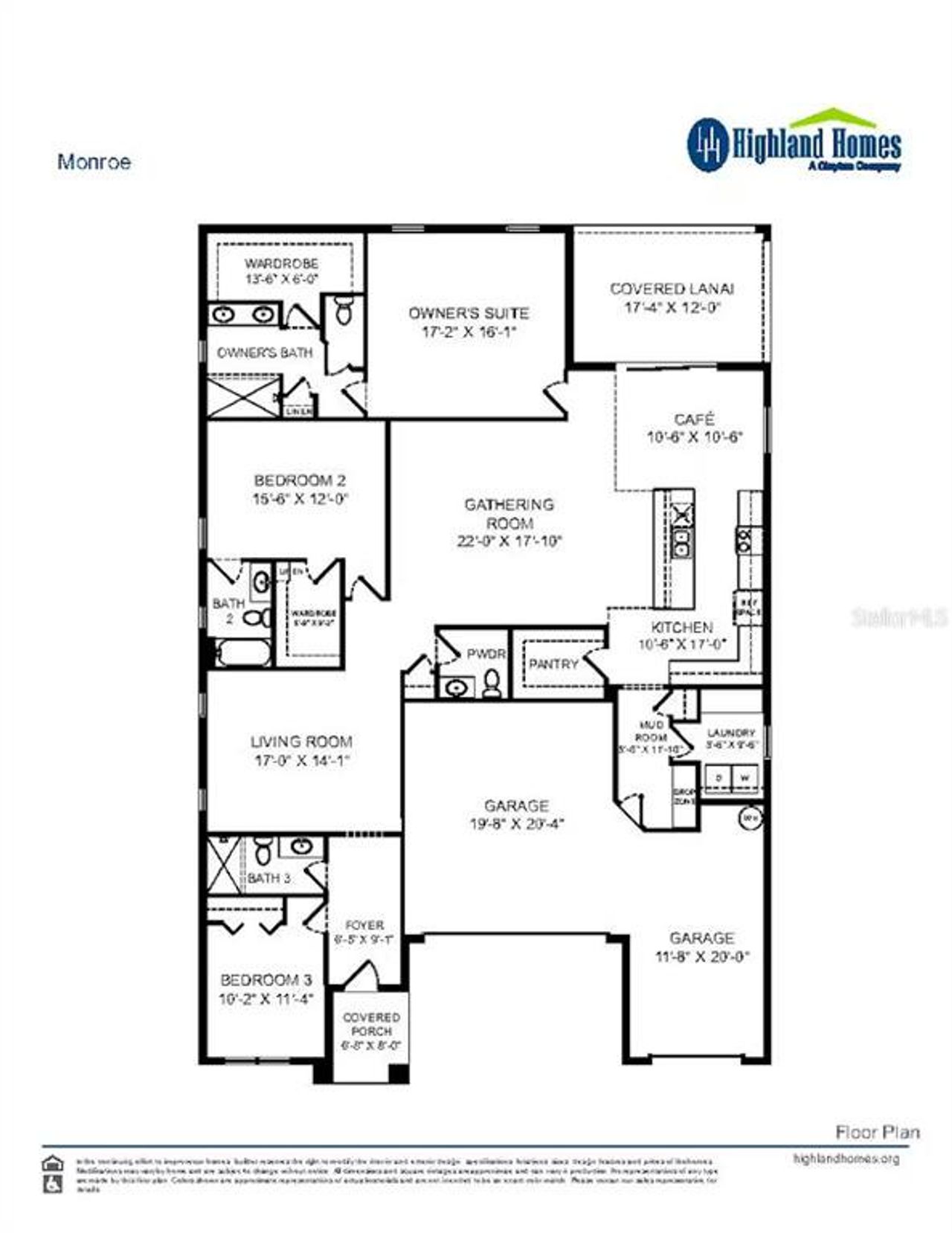 2D floor plan layout of this home in Gardens at Lancaster Park, St. Cloud, FL (Image 2).