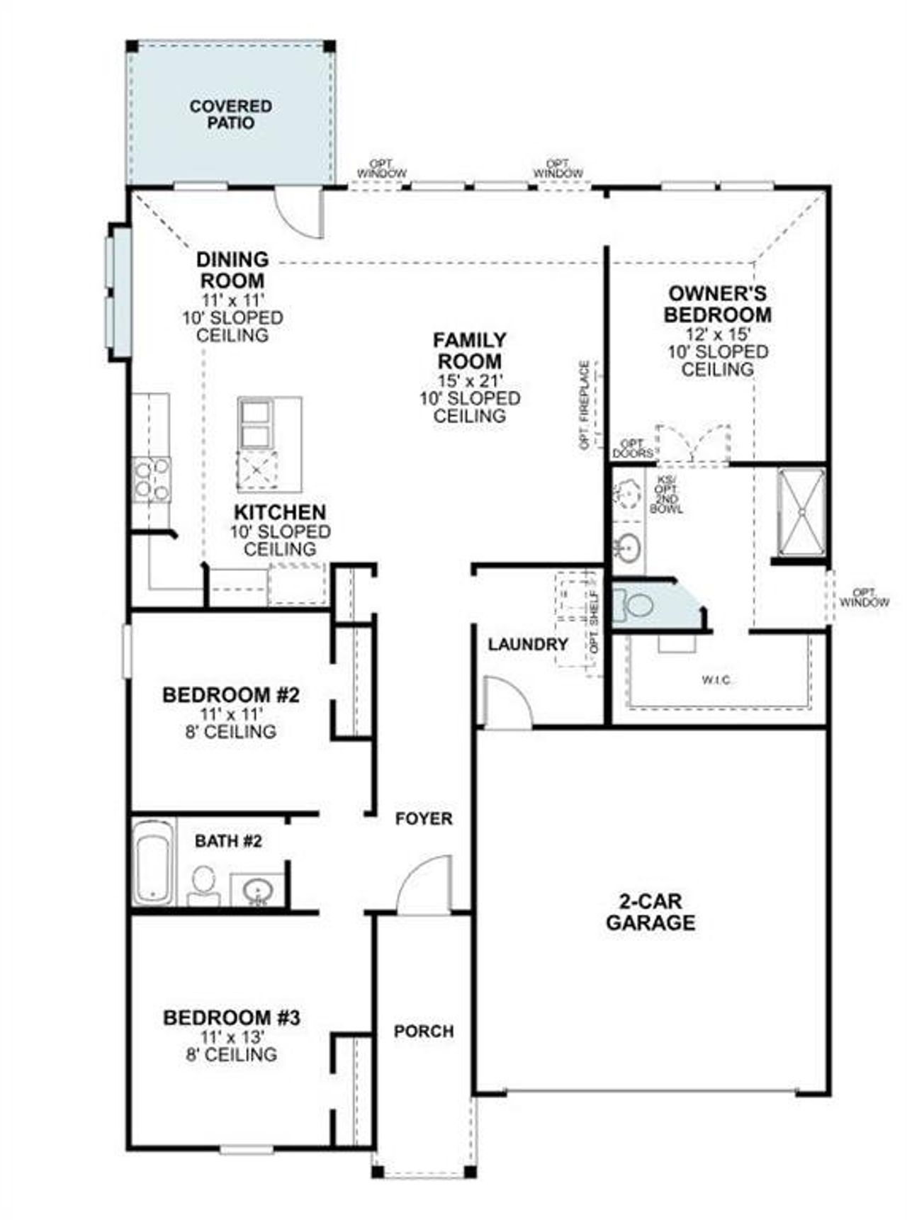 2D floor plan layout of this home in Mobberly Farms, Pilot Point, TX (Image 2).