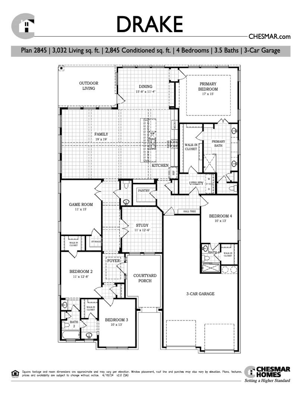 Image 2 representing the Drake by Chesmar Homes in Sienna Lakes, San Antonio, TX.