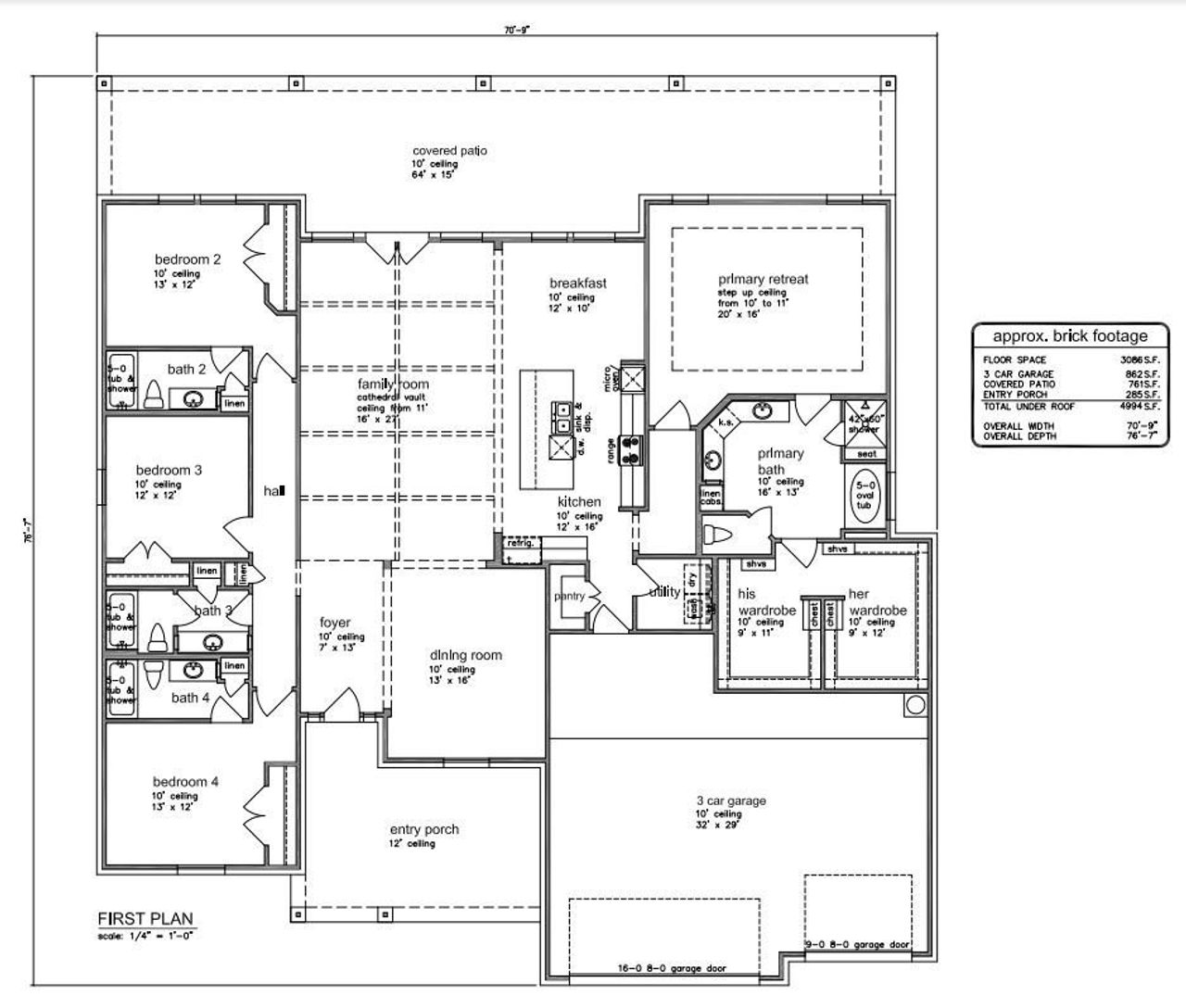 2D floor plan layout for the Model 3086 by Debo Homes in Blue Jay's Landing, Needville, TX (Image 2).