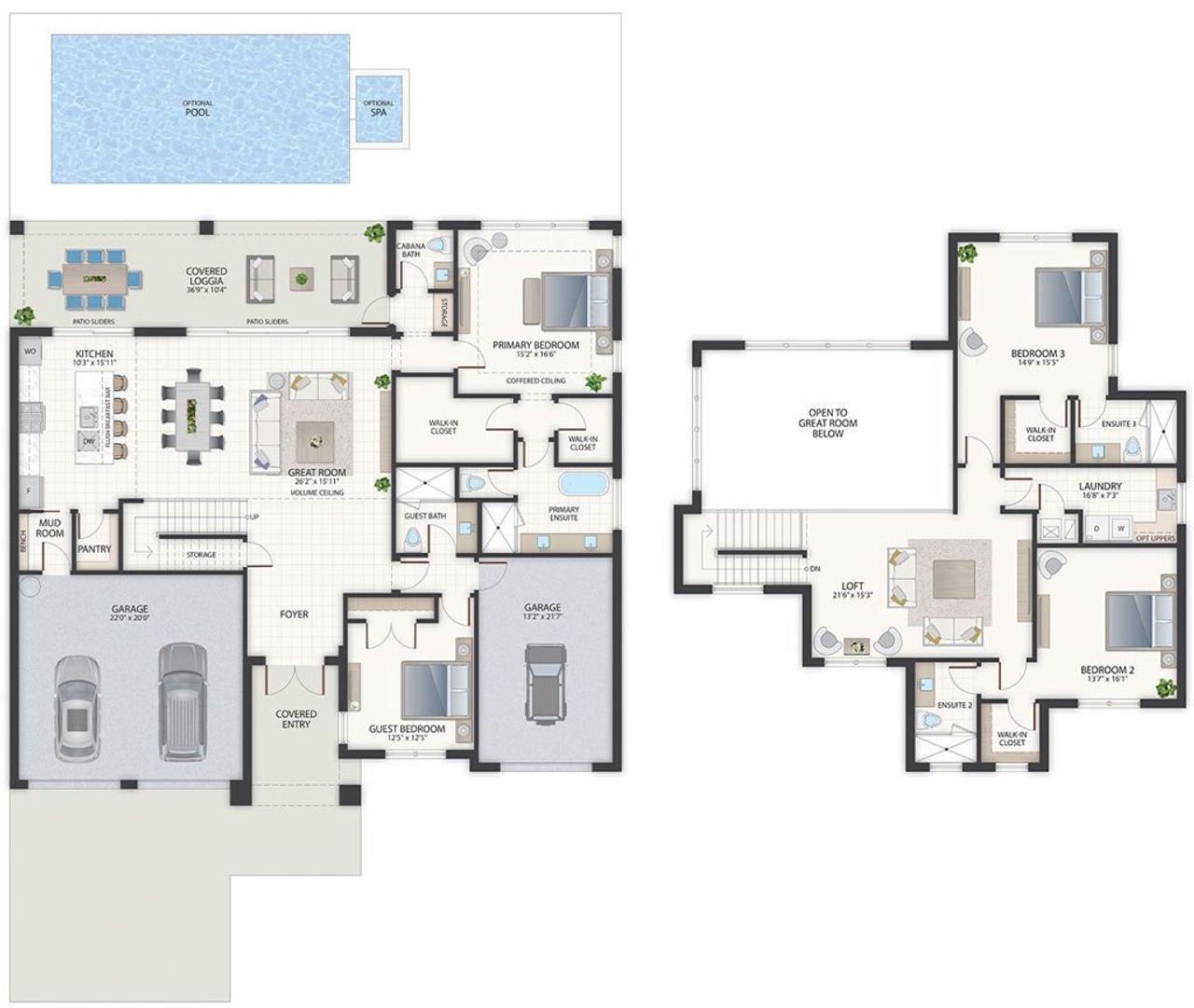 2D floor plan layout for the Casa Dorado by GT Homes in Palma Del Lago, Miami Lakes, FL (Image 2).