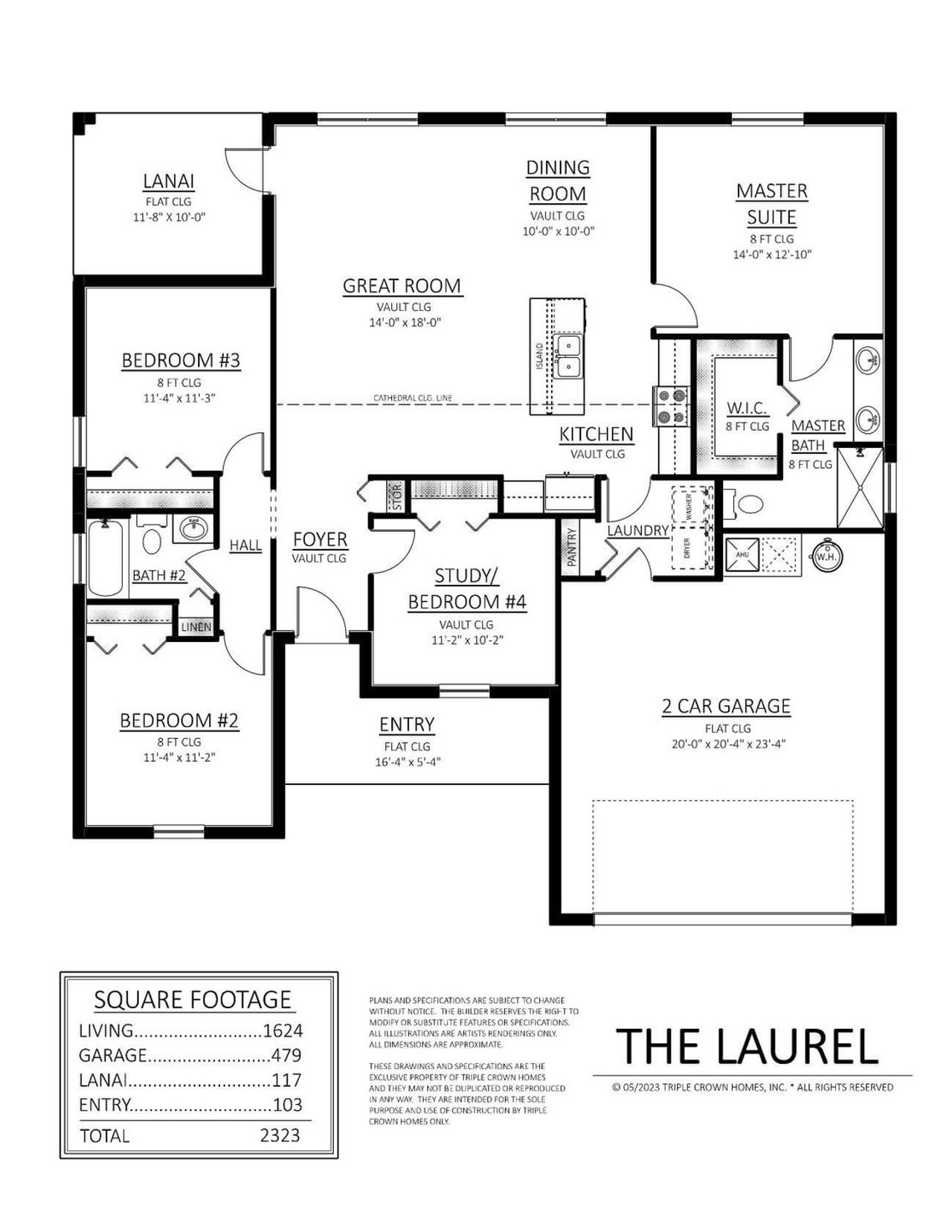 2D floor plan layout for the Laurel by Triple Crown Homes in Evergreen Estates, Ocala, FL (Image 2).