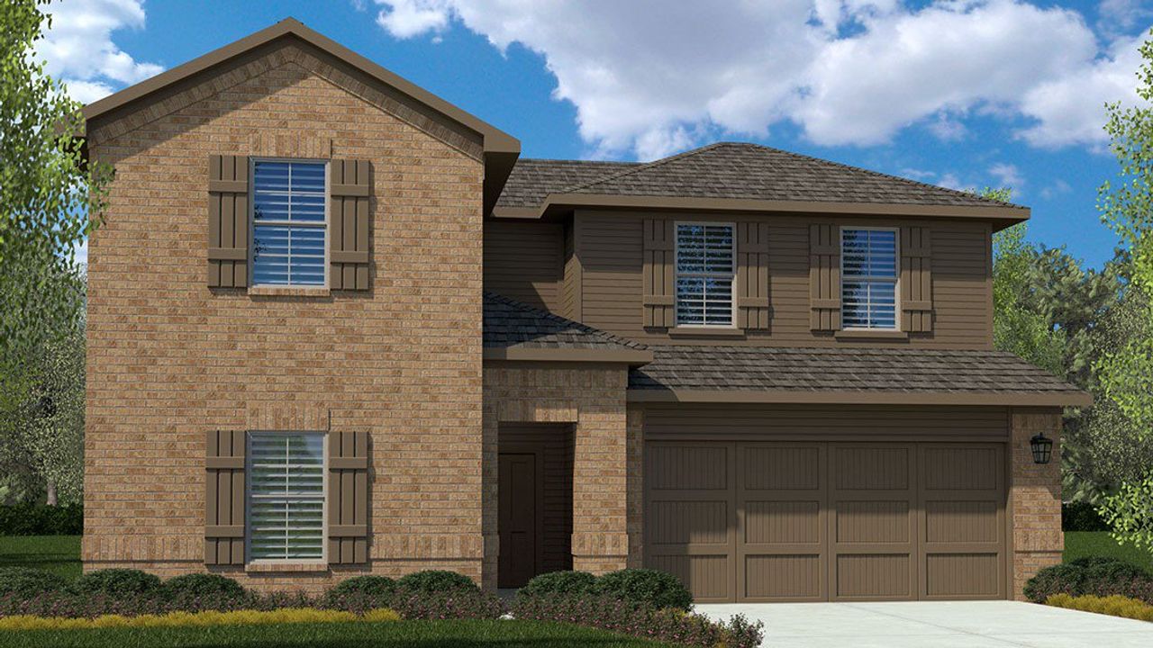 Representative exterior photo of a completed home built from the Plan by D.R. Horton in Eagle Creek, Denton, TX (Image 2). Representative exterior photo of a completed home built from the Plan by D.R. Horton in Eagle Creek, Denton, TX (Image 2).